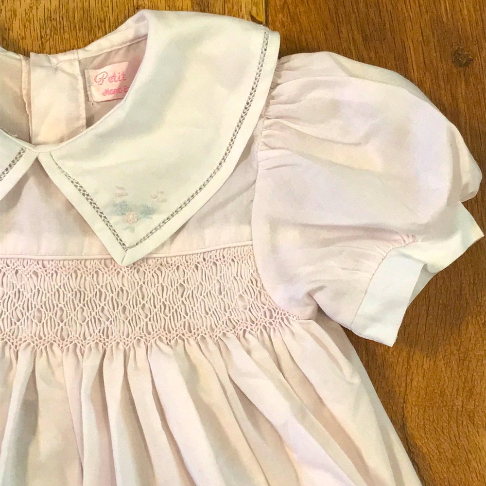 Vintage Smocked Hand Embroidered Pink Dress 12M